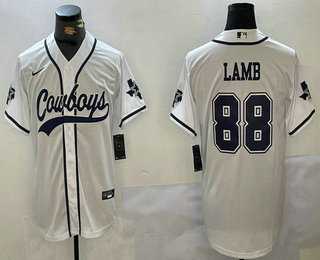 Men%27s Dallas Cowboys #88 CeeDee Lamb White With Navy Name Cool Base Stitched Baseball Jersey->dallas cowboys->NFL Jersey
